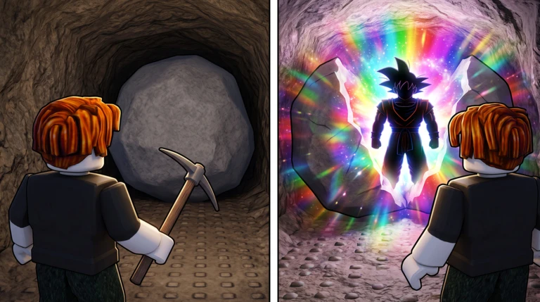 Official My Anime Mine promotional art showing a miner revealing a character inside a rock